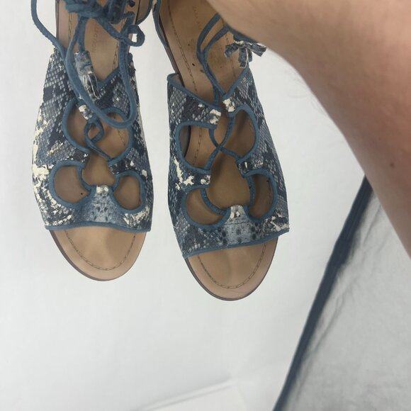 ZARA Lace Up Ankle Sandals Blue Python - Picture 11 of 13